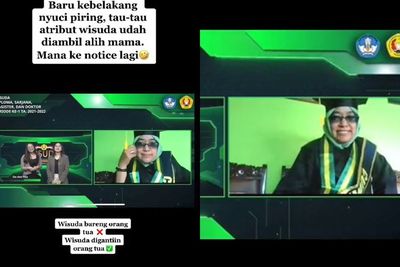 Suruh Anaknya Cuci Piring, Emak-emak Ini Ambil Alih Posisi untuk Diwisuda