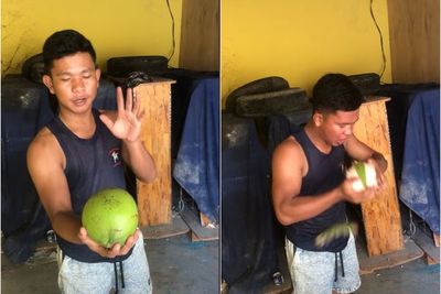 Usai Ramai Salam dari Binjai, Kini Viral Salam dari Tembung yang Kupas Kelapa Pakai Gigi