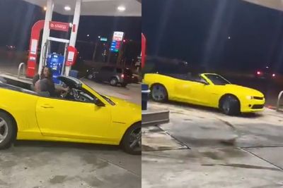 Wanita Ini Nekat Drifting Pakai Chevrolet Camaro di Tempat Pengisian Bahan Bakar