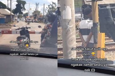Ngakak! Bapak Ini Tinggalkan Motor di Palang Kereta Api: Takut Kulitnya Item