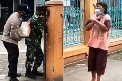 Video Haru Polisi dan Tentara Beri Surprise ke Seorang Nenek Bak Main Petak Umpet