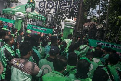 Aksi Menolak Penyesuaian Tarif Ojek Daring, Berikut Foto-fotonya