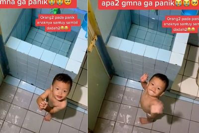 Terkunci di Kamar Mandi Sampai Ibunya Panik, Bocah Ini Malah Dadah-dadah Bilang Hallo Guys