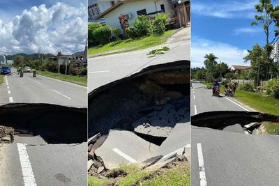 Ngeri! Lubang Besar Tiba-tiba Muncul di Tengah Jalan, Warga Nyaris Terperosok