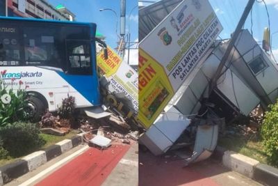 Terungkap! Ternyata Ini Penyebab Bus TransJakarta Tabrak Pos Lantas PGC