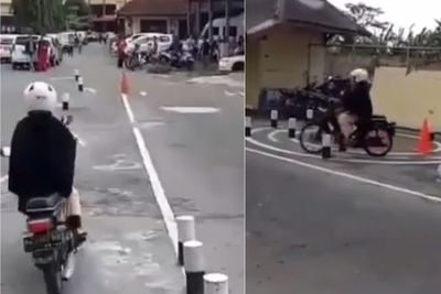 Keren! Emak-emak Ini Taklukkan Tantangan Ujian Praktek SIM, Tak Tergoda Turunkan Kaki