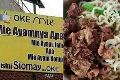 Tulisan di Spanduk Promosi Warung Mie Ini Bikin Netizen Bingung: Nggak Jelas