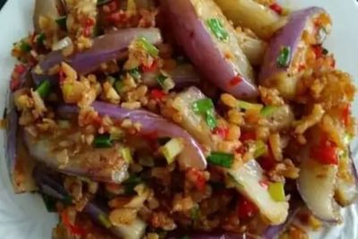 Pagi Ini Kita Buat Menu Terong Tumis Daging Cincang Yuk