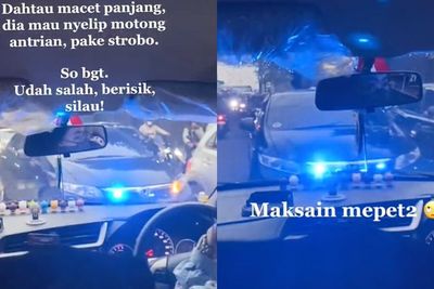 Viral Mobil Nekat Terobos Macet Pakai Lampu Strobo