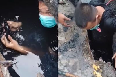 Aksi Petugas Damkar Masuk ke Gorong-Gorong Demi Ambil Kunci Mobil Warga Tuai Pujian