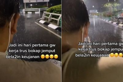 Momen Haru Ayah Rela Kehujanan Demi Jemput Anak di Hari Pertama Kerja, Bikin Mewek