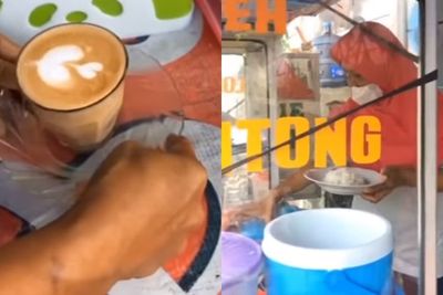 Ahay! Ibu Penjual Lontong Ini Sajikan Lontong dengan Kopi Latte Art ala Barista di Kafe