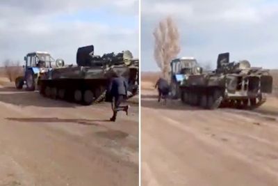 Viral Petani Ukraina Curi Tank Rusia Pakai Traktor
