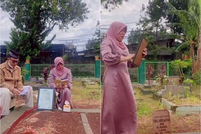 Momen Dewi Zuhriati Menangis Bersihkan Bingkai Foto Mendiang Bibi Ardiansyah saat Ziarah