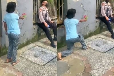 Viral Adik-Adik Nembak Seorang Polisi, Bertekuk Lutut Menyodorkan Bunga