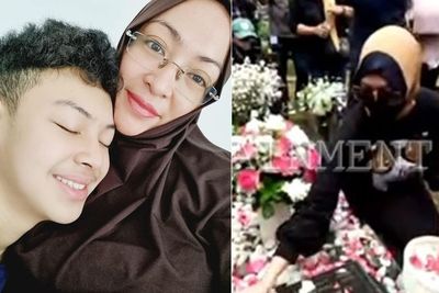 Angelina Sondakh Ziarah ke Makam Adjie Massaid Jelang Puasa, Usap dan Cium Batu Nisan