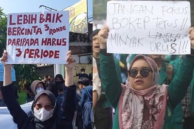 Poster Satire Mahasiswi Demo Tolak 3 Periode, Bandingkan OnlyFans dengan Minyak