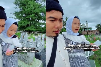 Bahagianya Balita saat Diajak Ziarah ke Makam Ibu, Ucapkan Kata Indah Penuh Haru