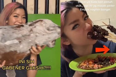 Viral Cewek Cantik Makan Kepala Kuda, Diolah Jadi Sate Rasanya Super Empuk, Tertarik Coba?