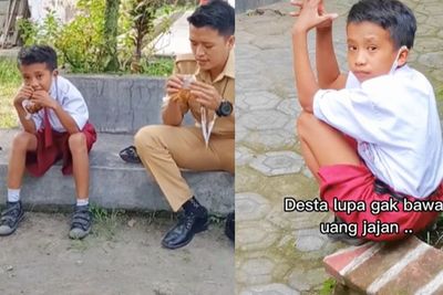 Momen Haru Murid Tak Bawa Uang Jajan, Dibeliin Bakso Pentol oleh Gurunya, Makan Bersama