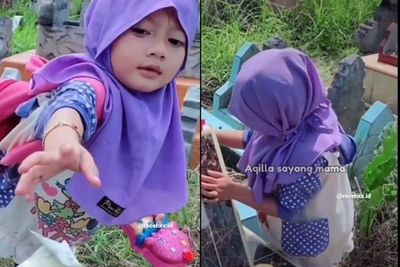 Memilukan, Bocah Perempuan Ajak Bicara Makam Ibunya yang Sudah Meninggal, Sebut Rindu Mama