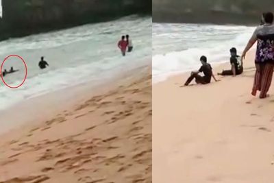 Video Evakuasi Wisatawan yang Terseret Ombak di Pantai Drini, Ditarik Pakai Papan Surfing