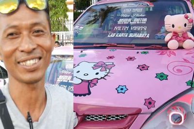 Demi Anak dan Istri, Pria Ini Rela Habiskan Rp40 Juta Bikin Mobil Hello Kitty