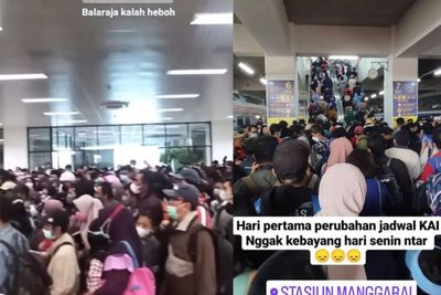 Penampakan Penumpang KRL Tumpah Desak-desakan di Stasiun Manggarai, Netizen: Senin?