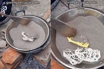 Viral Wanita Goreng Kerupuk Pakai Pasir, Netizen: Resep Kuno dan Hemat Minyak