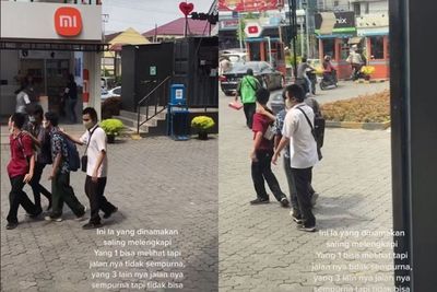 Saling Melengkapi, Para Pria Disabilitas ini Saling Rangkul saat Berjalan ke Luar Mal