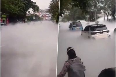 Diduga Gas Bocor di Cimone Tangerang, Jalanan Jadi Berkabut dan Macet, Warga Panik!