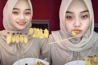 Aksi Cewek Cantik Mukbang Ulat Sagu Bikin Netizen Merinding, Lahap Banget!