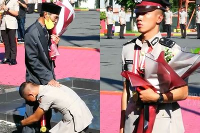 Sosok Polisi Cium Kaki Ayah yang Berprofesi Supir Angkot, Rupanya Anak yang Paling Soleh