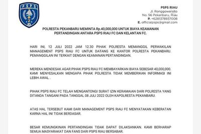 Walah! Polisi Minta Biaya Keamanan Rp40 Juta, Laga PSPS Riau Vs Kelantan Fc Terancam Batal