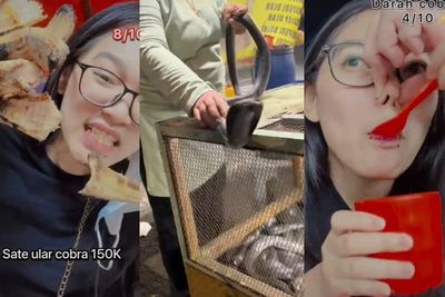 Nekat Makan Sate dan Minum Darah Kobra, Wanita Ini Muntah: Takut Banget!