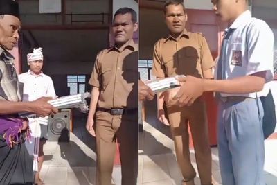 Terharu! Bapak ini Rela Datang ke Sekolah demi Antar Buku & Uang Jajan Anaknya, Padahal...