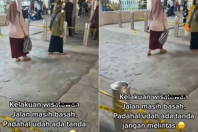 Duh! Wisatawan Sengaja Injak Jalan yang Masih Basah, Netizen: Gue yang Kesel