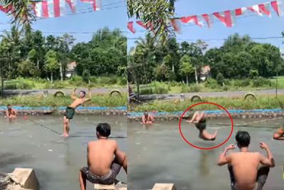 Aksi Kocak Remaja Ikut Lomba Seberang Sungai Pakai Tali, Endingnya Bikin Gigit Jari!