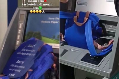 Konyol! Bisa-bisanya Tas Wanita Ini Masuk ke Mesin ATM