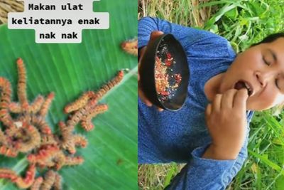 Aksi Ibu-ibu Lahap Ulat Bulu Disambelin Bikin Netizen Merinding, Khawatir Gak Selamat
