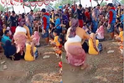 Aduh! Emak-Emak Ini Terpental saat Lomba Tarik Tambang dengan Cara Duduk, Kok Bisa Ya?