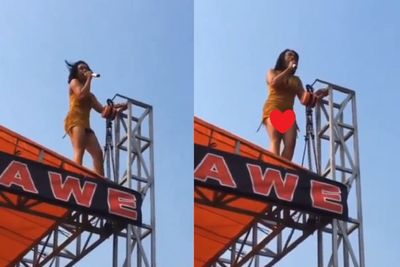 Ya Ampun! Biduan Ini Nekat Joget Joko Tingkir di Atap Panggung, Hati-Hati Jatuh Mbak!