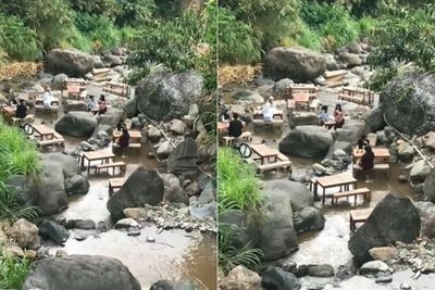 Viral! Ada Warung Kopi di Aliran Sungai, Netizen: Ngopi Menantang Maut