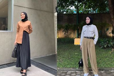 5 Inspirasi OOTD Kemeja Hijab dengan Rok dan Celana, Simple!