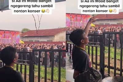 Viral, Abang Tukang Gorengan Terekam Joget sambil Goreng Tahu saat Konser: Mood Banget!