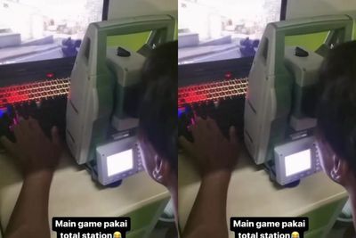 Pria Ini Main Game FPS Pakai Total Station, Netizen: Scope Sultan, Auto Aim