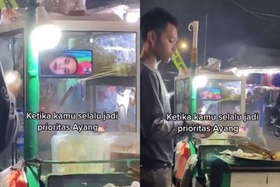 Jomblo Nangis, Penjual Cilok Ini Tetap Video Call Pacarnya saat Jualan
