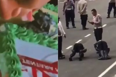 Viral Jilat Kue Ultah TNI, Oknum Polisi Langsung Diberi Hukuman, Disuruh Cium Aspal Jalan