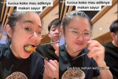 Usil, Begini Cara Seorang Kakak Agar Adiknya Makan Sayur, Untung Nggak Keselek!