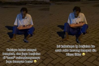 Sedih! Kakek Pedagang Asongan Ini Jualan Sambil Ngesot, Kaki Bengkak karena Ditabrak Lari